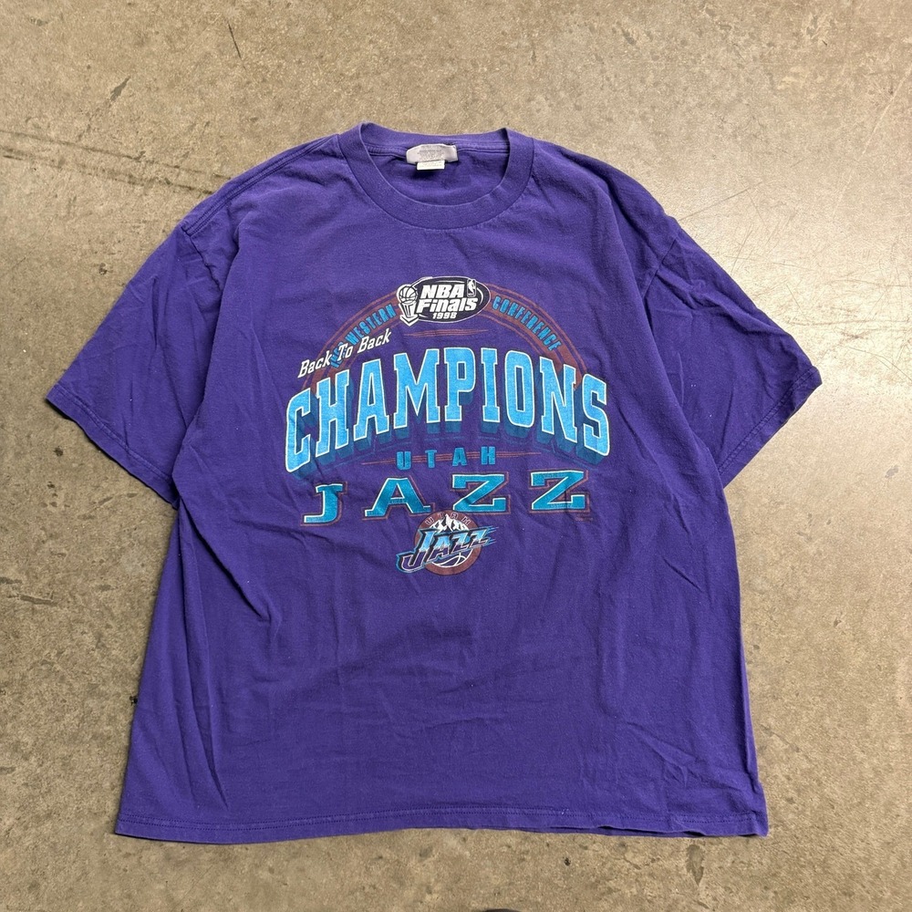 Vintage 1998 Utah Jazz Western Conference Champions Shirt Mens XL CSA Purple NBA